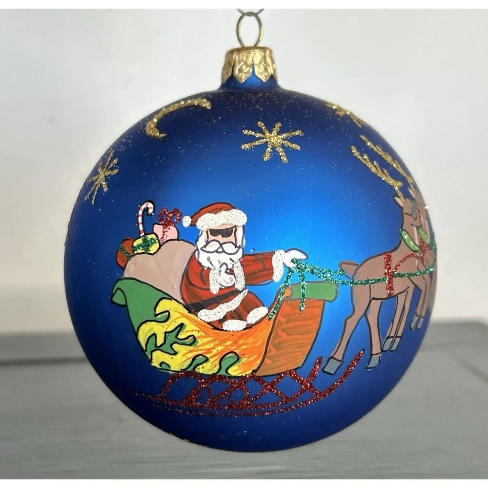 VTG Tori Richard Santa Joy Ride Ornament Christmas Holiday Boxed Handmade 3.5 In